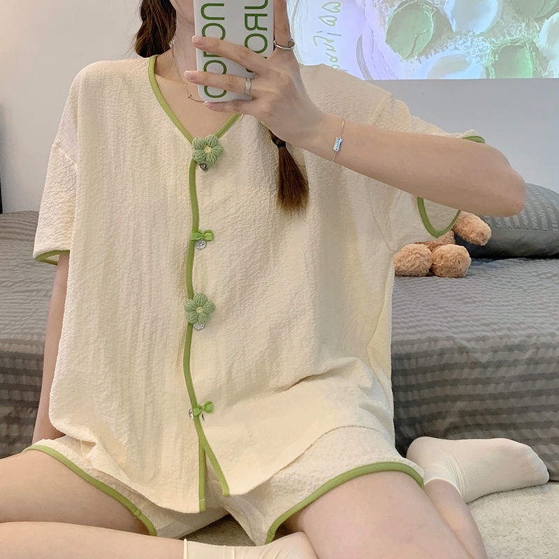 Summer New Style Chinese Style Short-Sleeved Pajamas Set Cute Flower ...