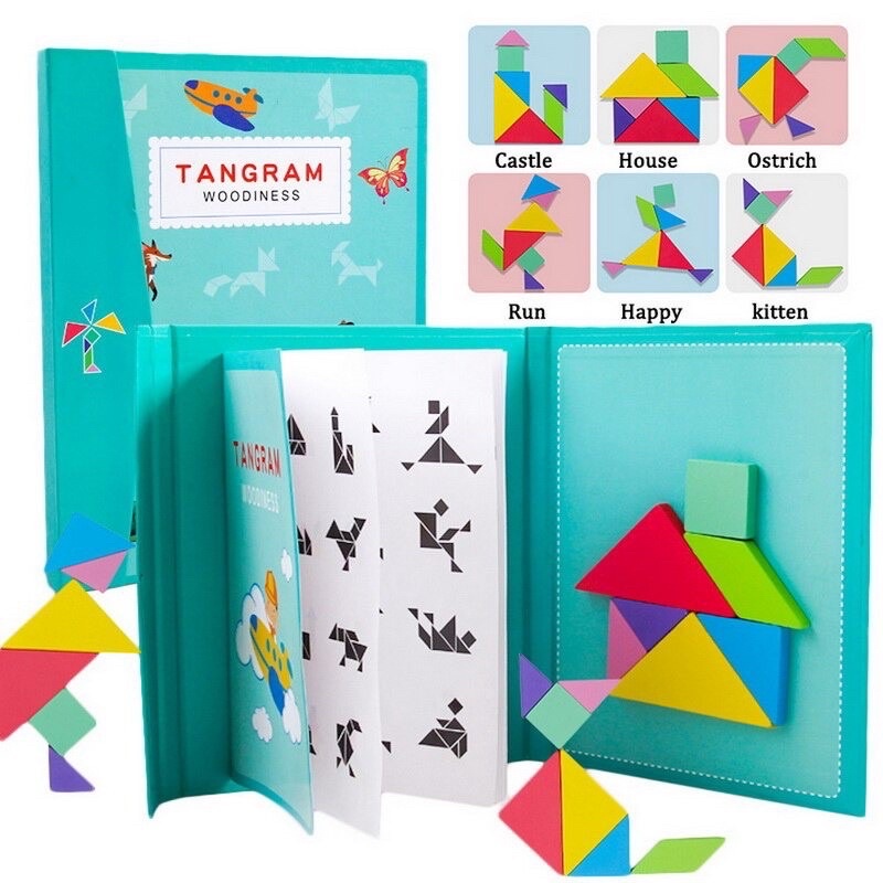 Travel Magnetic Jigsaw Puzzle Tangram Montessori IQ Teaser Wooden ...
