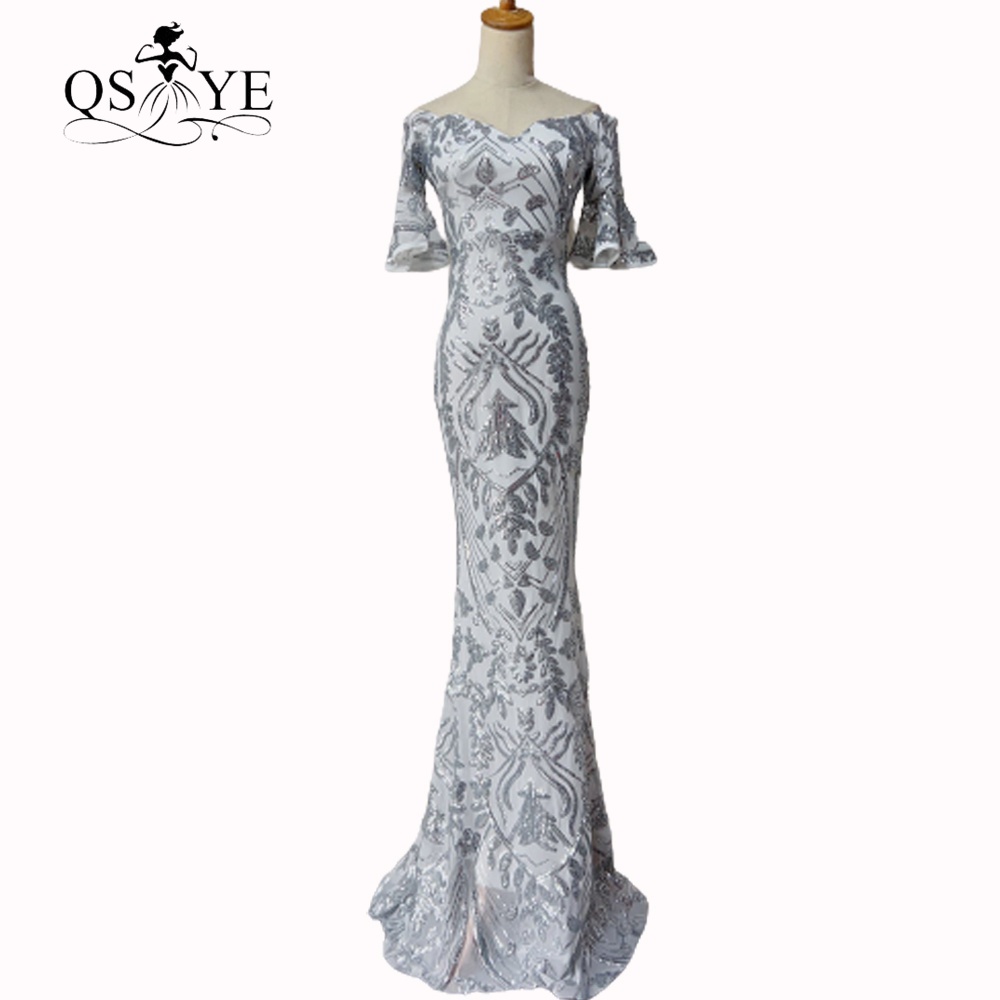 Silver Lace Long Sleeveless Mermaid Evening Dress