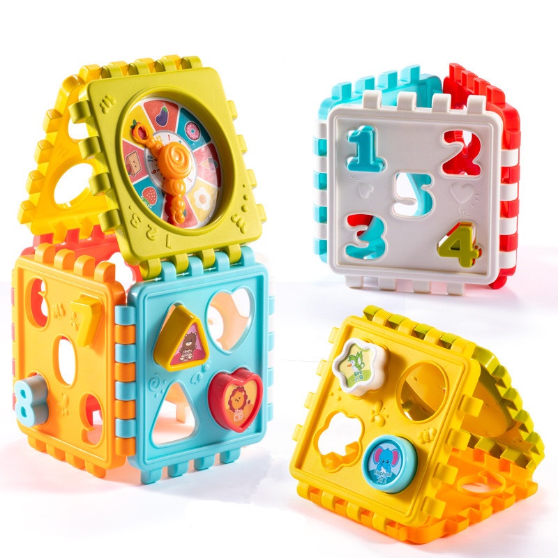 Puzzle Building Block Toy Shape Matching Hexahedron with Number Graphic ...