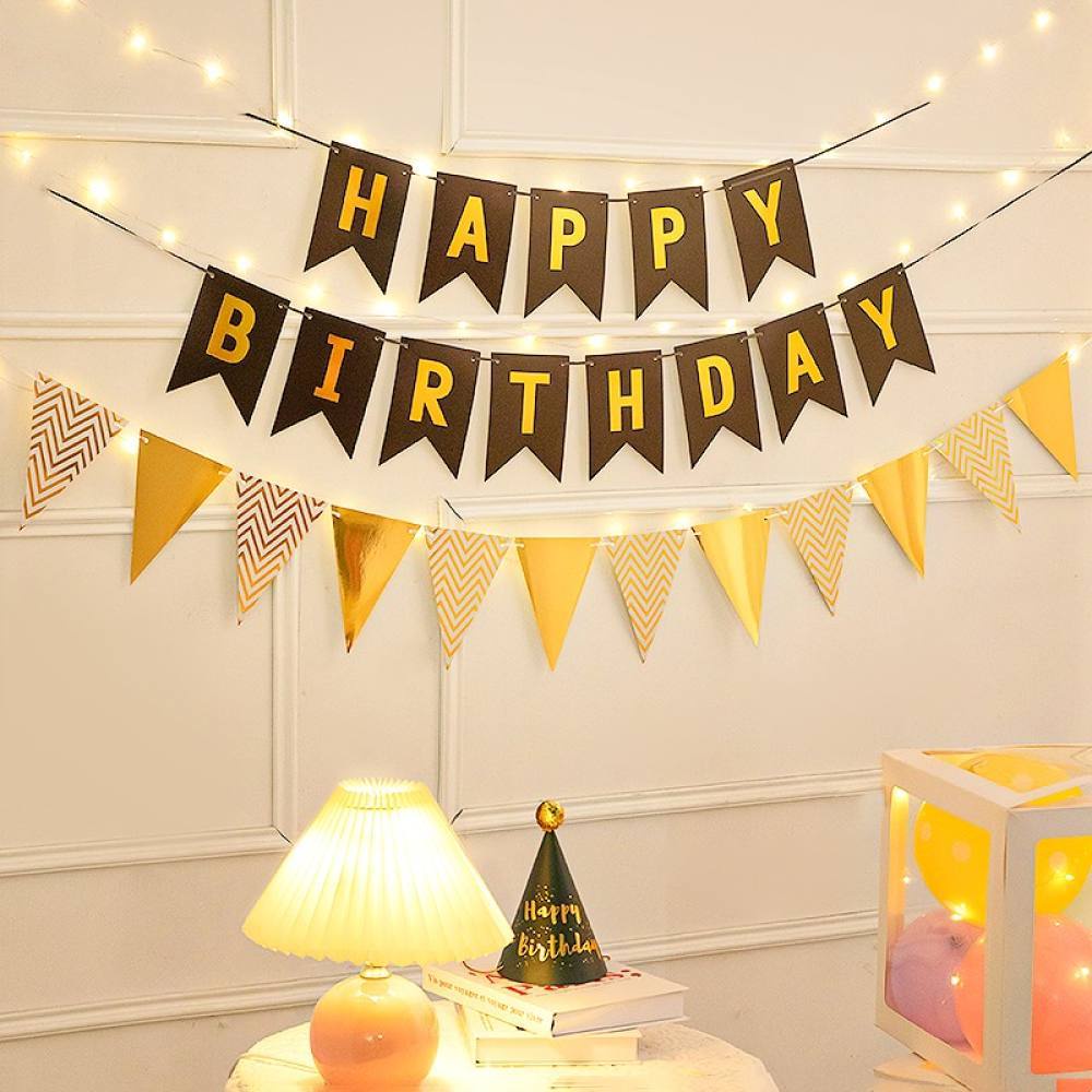 Happy Birthday Triangle Banner Flags With Light Party Decorations ...