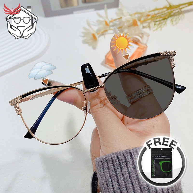 Photochromic Anti Radiation Glasses For Women Men Cat Eye Replaceable