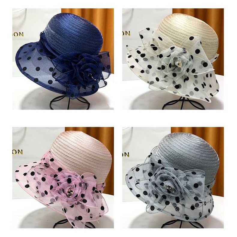 FEEDDI Women's Top Hat British Style Floral High-end Hat Polka Dot New ...
