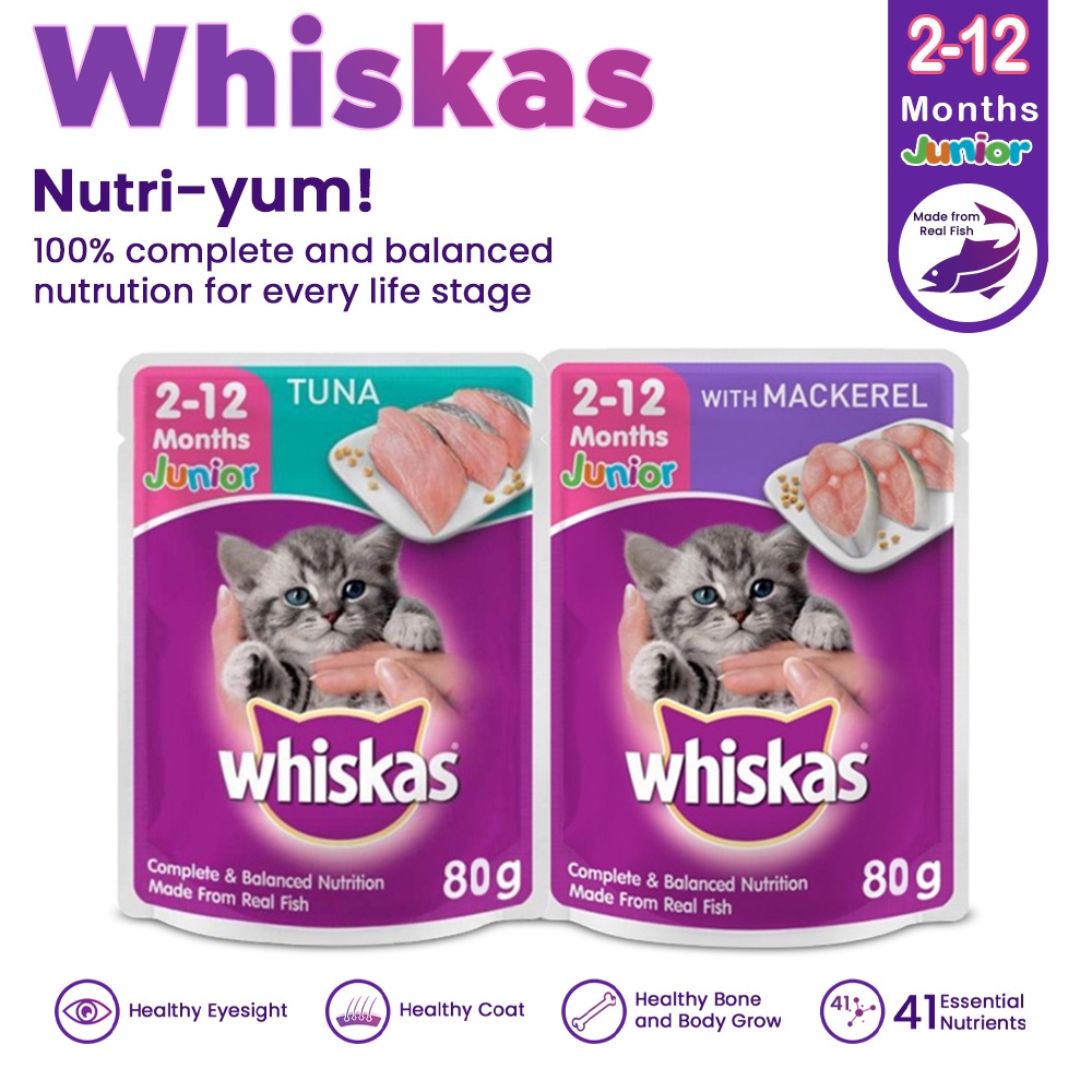 FS 80g Whiskas Junior Wet Cat Food for 212 Mos. Pet Nutrition Food