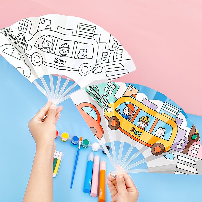 DIY Painting Graffiti Fan Color Folding Plastic Portable Party Hand Toy ...
