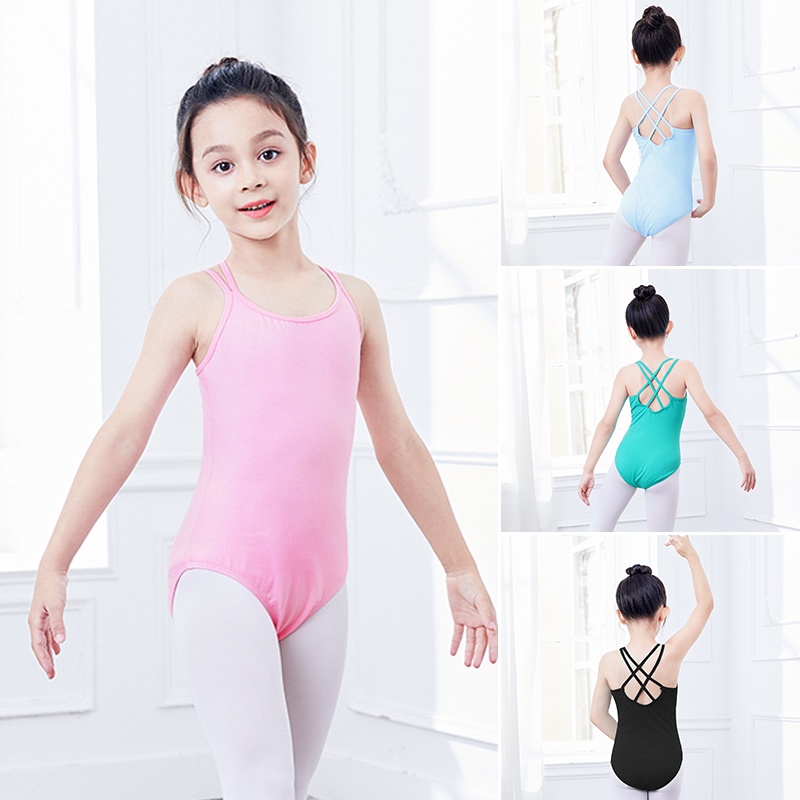 Girls Ballet Leotards Closed Crotch Dance Bodysuit Kid Double Sling ...