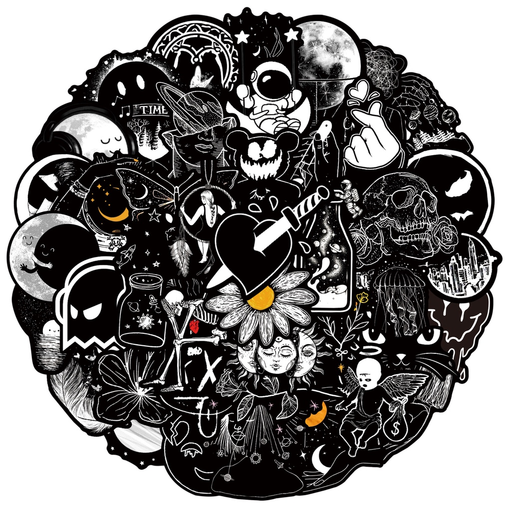 50PCS Personalized Black and White Gothic Abstract Graffiti Stickers ...