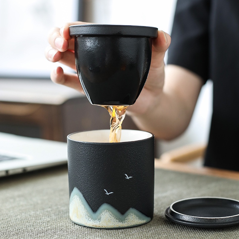 Travel Portable Ceramic Crack Tea Set Cup Kung Fu Tea Infuser Cup with ...
