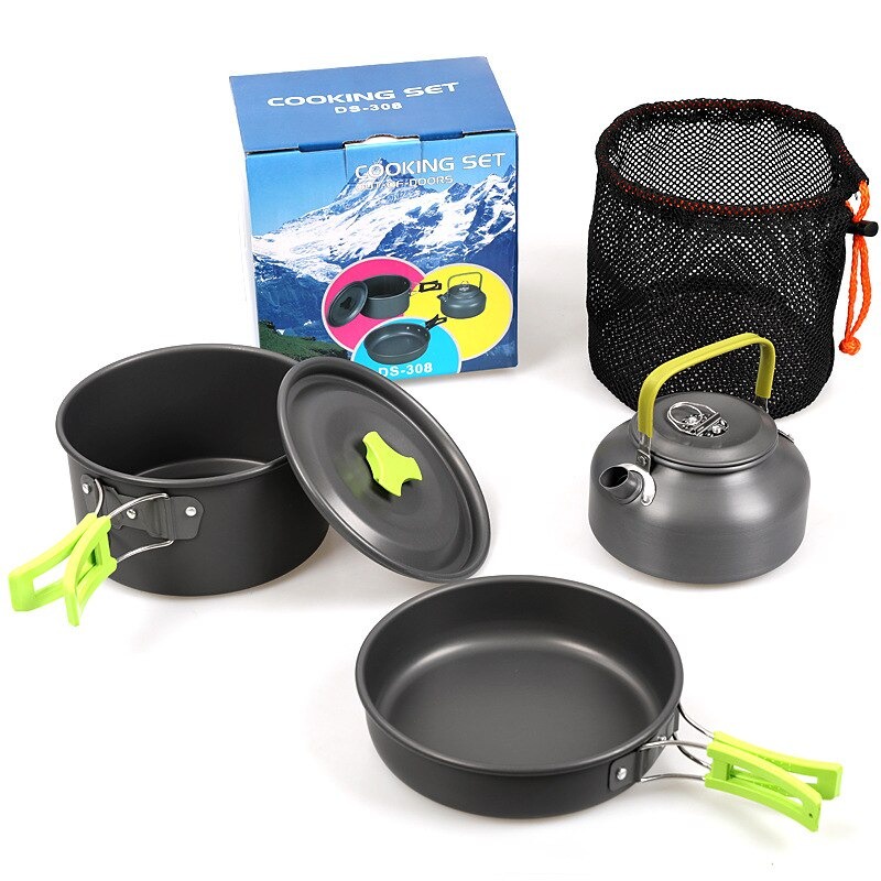 Camping Cookware Mess Kit Outdoor Cooking Equipment 7 PCS Cookset Camp ...