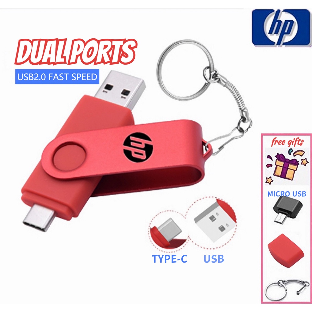 2TB HP USB Flash Drive With Free OTG Real Capacity Micro USB TypeC