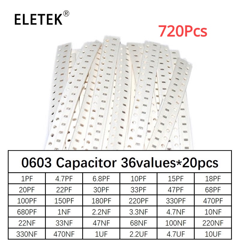 0603 SMD Capacitor Assorted Kit ,36values*20pcs=720pcs 1pF10uF Samples