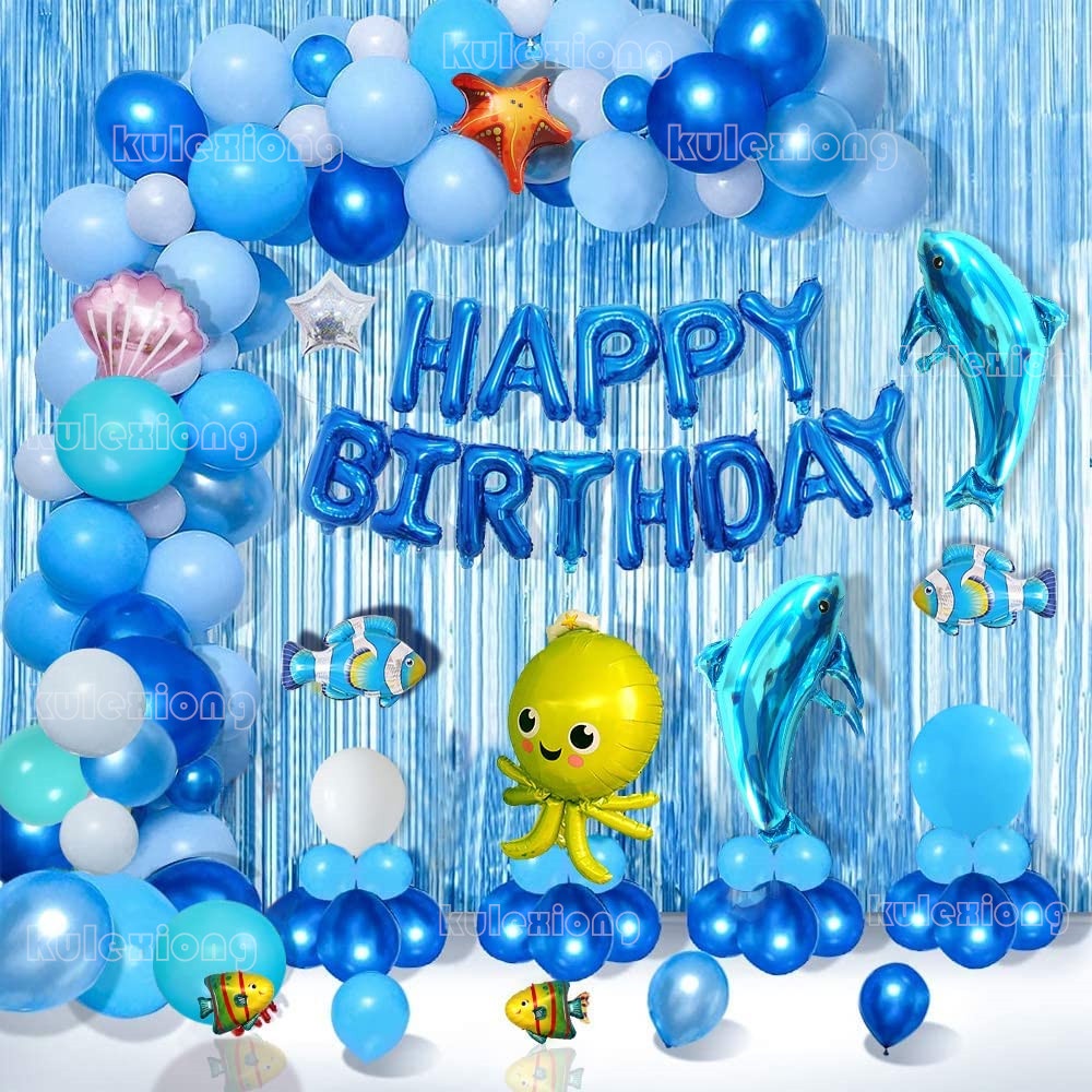 Ocean Theme Party Balloons 1-9 Year Boy And Girl Birthday Balloon ...