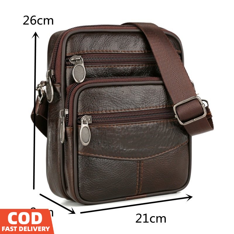 COD Big Leather Body Bags For Men Shoulder Bag sling Crossbody 4 Zipper ...