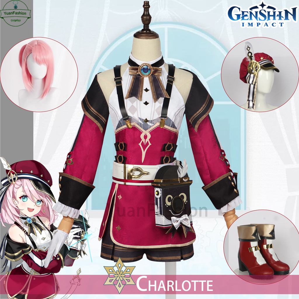 [Ready Stock] Genshin Impact cosplay clothing Charlotte cosplay Fontaine Reporter Game anime