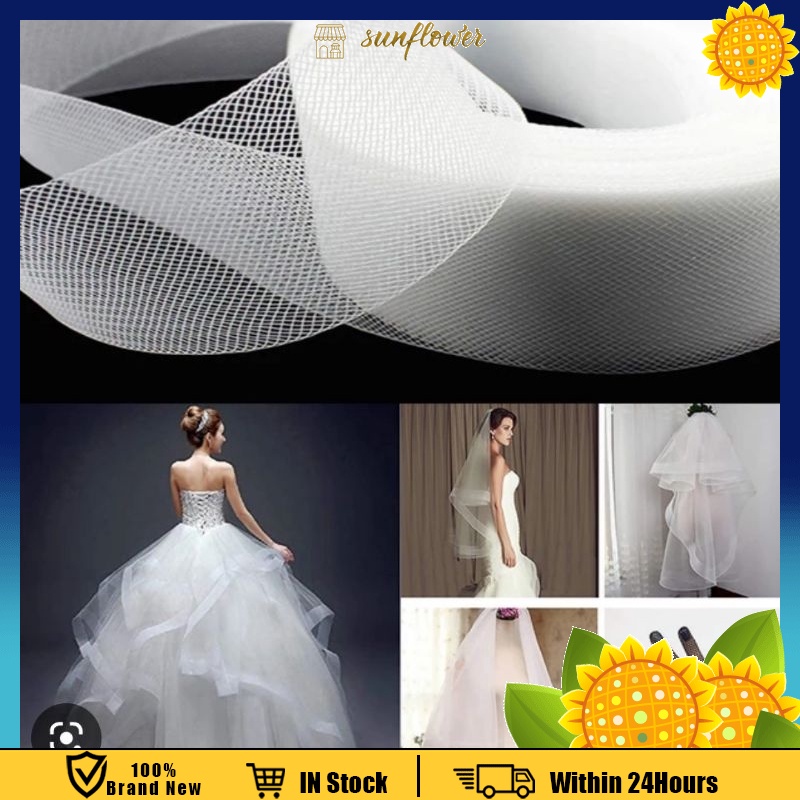 Polyester Boning Stiff Horsehair Braid For Sewing Wedding Dress Dance Gowns Dress Accessories, White (4 Inch 25 Yard