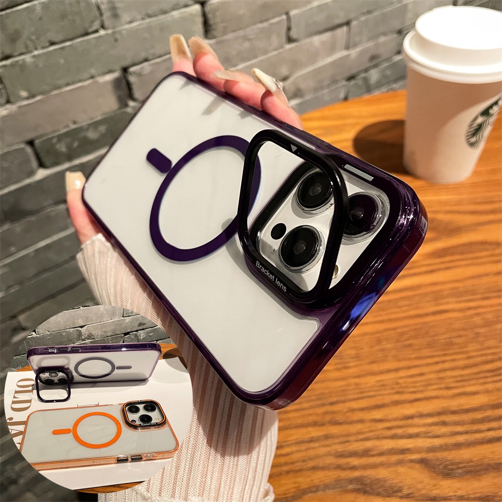 Casing transparent hard case builtin stand phone case for iPhone 14 13