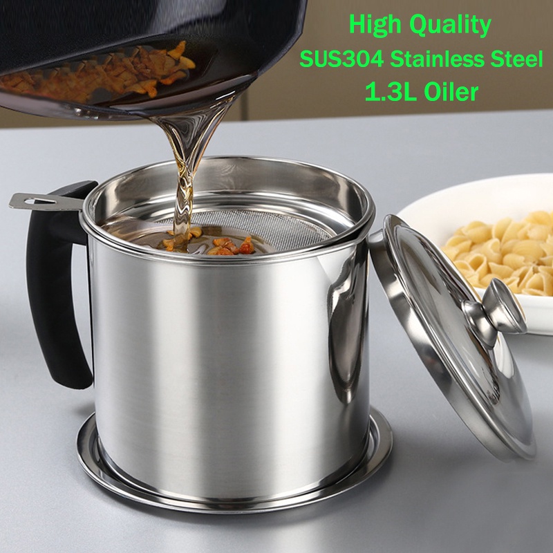 1.3L Stainless Steel Oil Filter Can Container with Strainer Tray