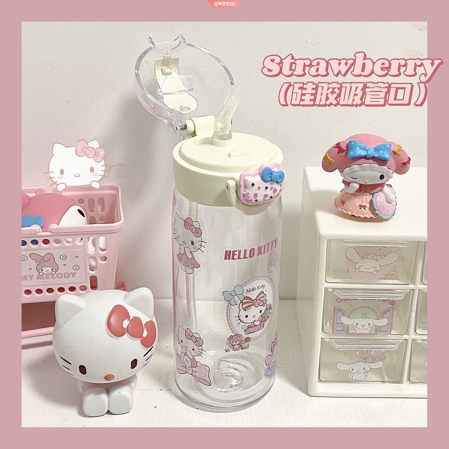 450ml Hello Kitty Water Bottle with Straw DIY Sticker Plastic Cup ...