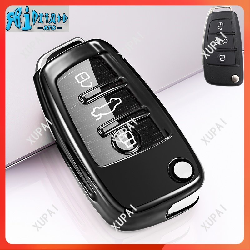 Cover Portachiavi In TPU Morbido Per Audi A3 A4 A5 Q3 Q7 TT - Custodia Protettiva Anti Graffio Con Portachiavi (Nero)
