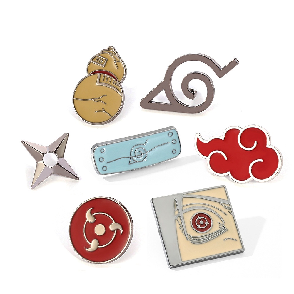 Naruto Enamel Pins Anime Brooch Akatsuki Konoha Village Ninja Uchiha Dart Red Cloud Pin Lapel 0391