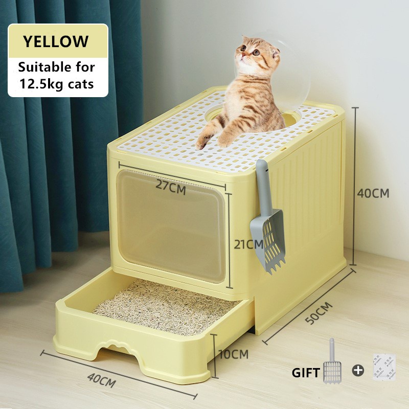 Large Foldable Cat Litter Box With Top Entry Anti Splash Fully Closed