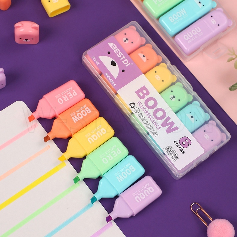 4/5/6 Colors/set Cute Mini Bear Style Fluorescent Pen Macaron Color ...