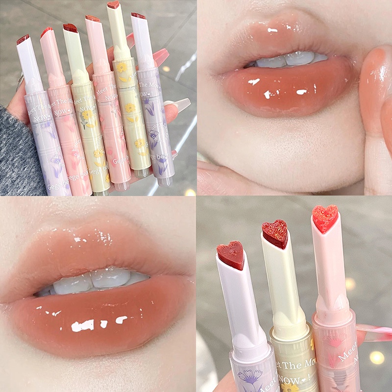 Gege Bear Clear Lip Glaze Flower Love Jelly Mirror Lipstick Waterproof ...