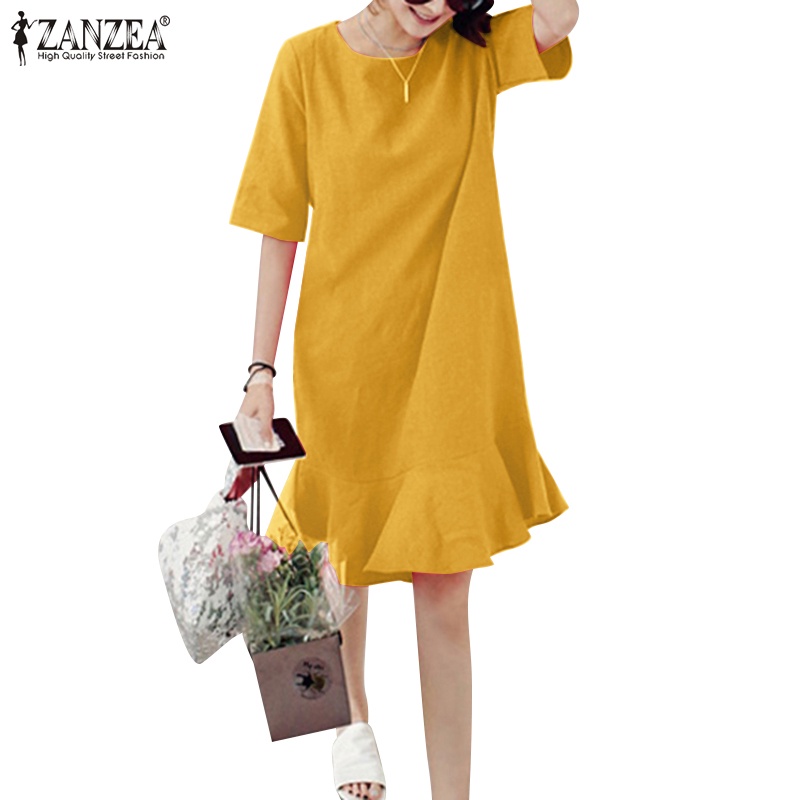 ZANZEA Women Korean Casual Short Sleeve O Neck Ruffle Holiday Beach ...
