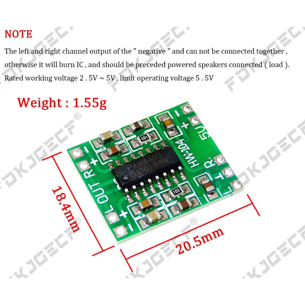 IHaospace 5X Super Mini PAM8403 Digital Power Amplifier Board 2 * 3W Class D 2.5-5V USB Power