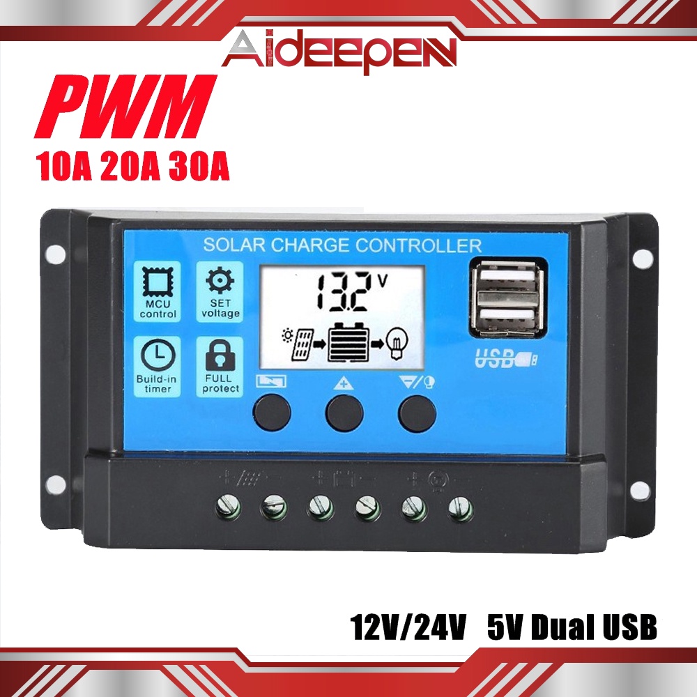 PWM 12V/24V 10A/20A/30A Solar Panel Regulator Charge Controller battery ...