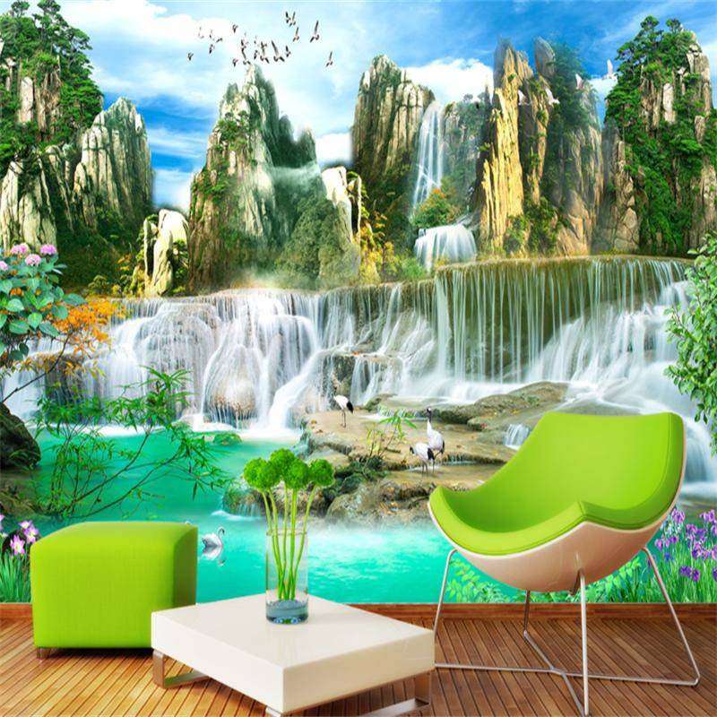 Nature Scenery Landscape Painting Flowing Water Mural Wallpaper 3D for ...