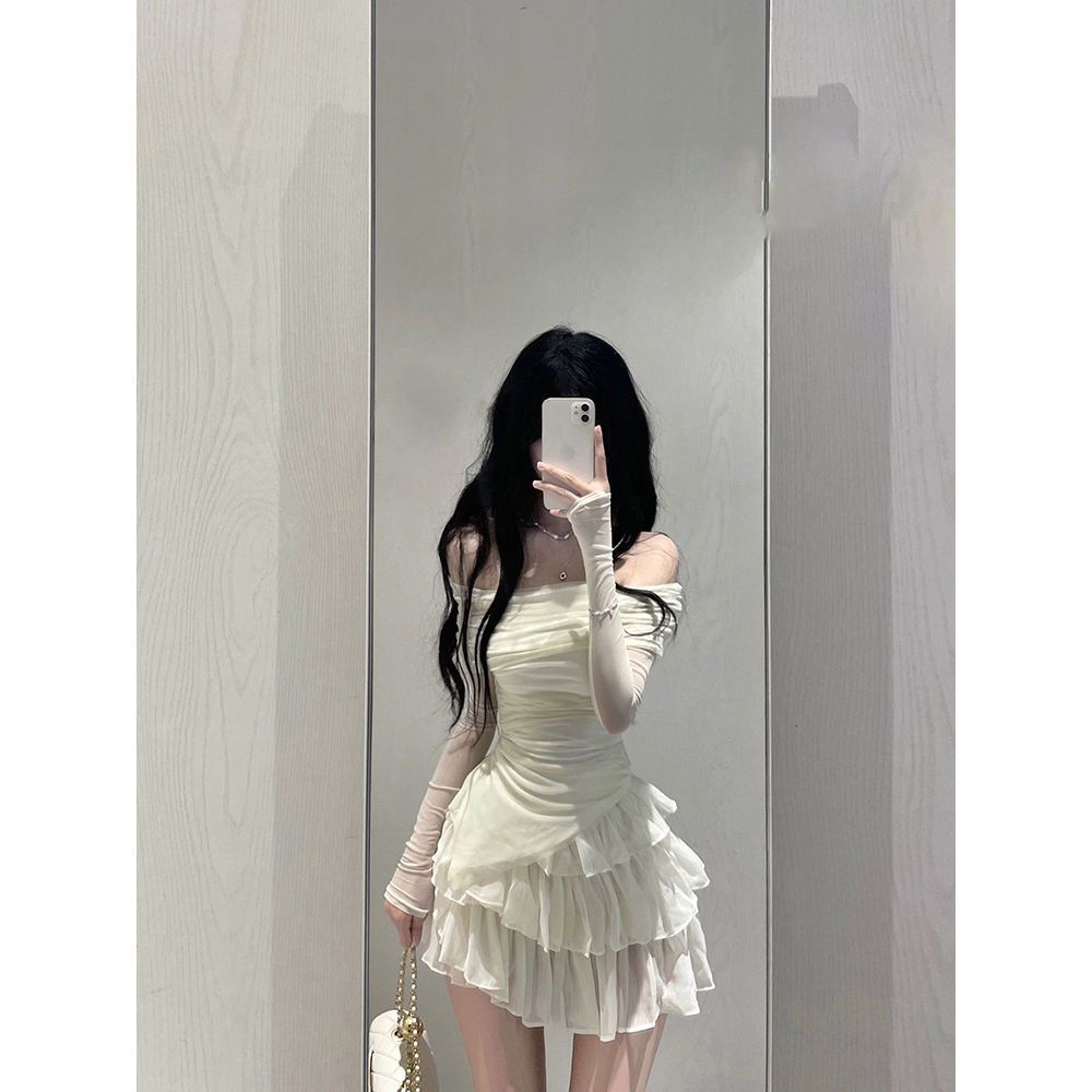 Pure desire shoulder bare shoulder slimming blouse + cake skirt suit ...