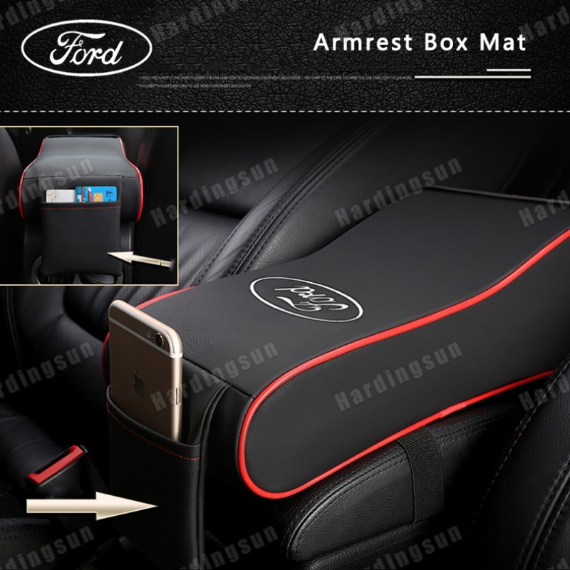 Leather Car Central Armrest Soft Pad Black Auto Center Console Arm Rest ...