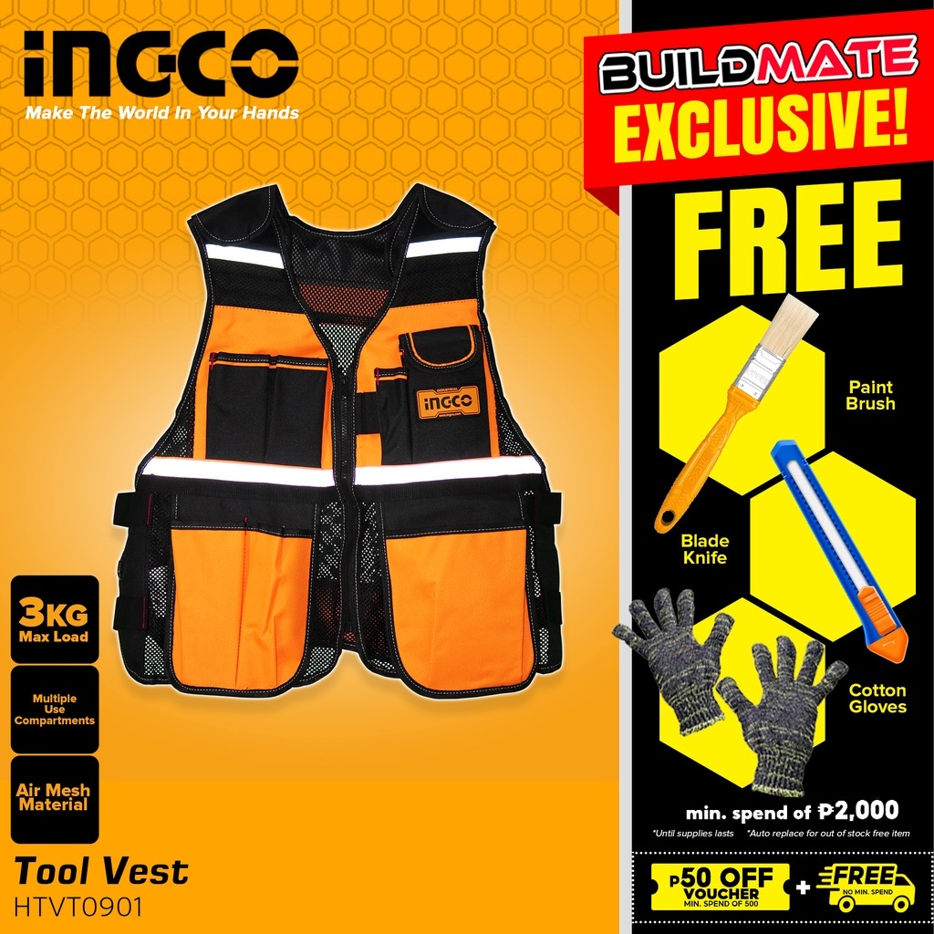 INGCO Safety Tool Vest 3kg 7 Pockets HTVT0901 •BUILDMATE• IHT Shopee
