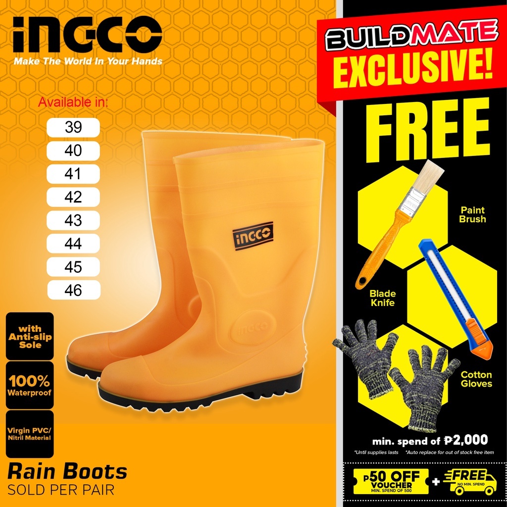 BUILDMATE Ingco Rain Boots Size 39 to 46 Heavy Duty Rain Boot Work