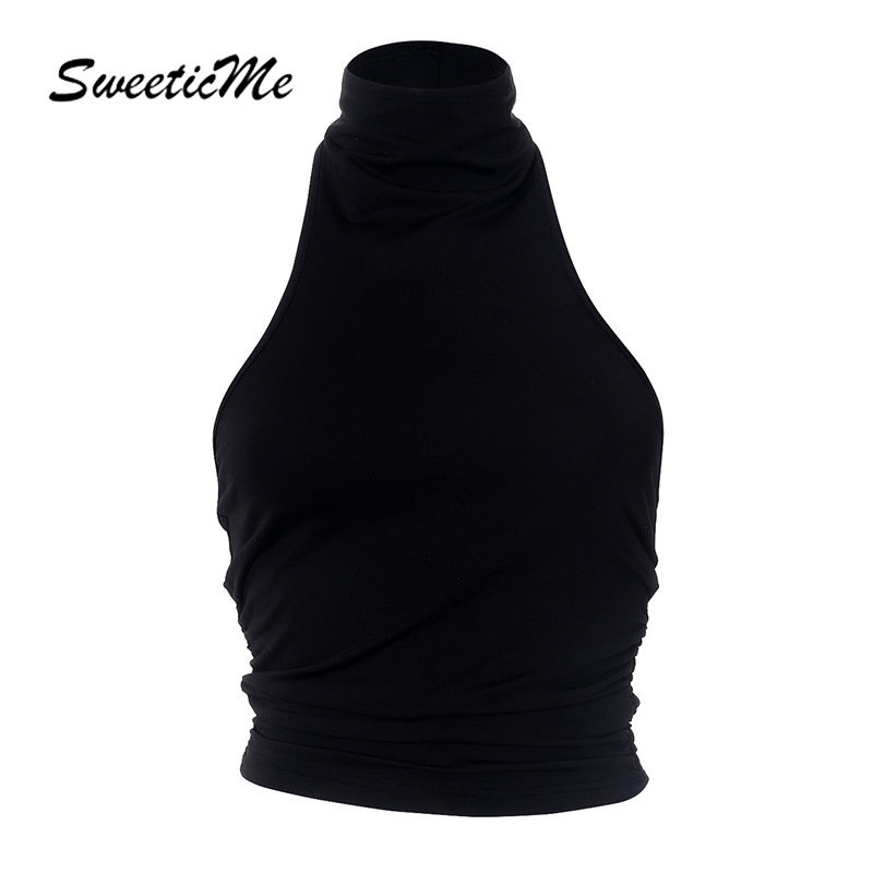 SweeticMe Women S New Fashion Solid Color Turtle Neck Sexy Backless Slim Fit Casual Tank