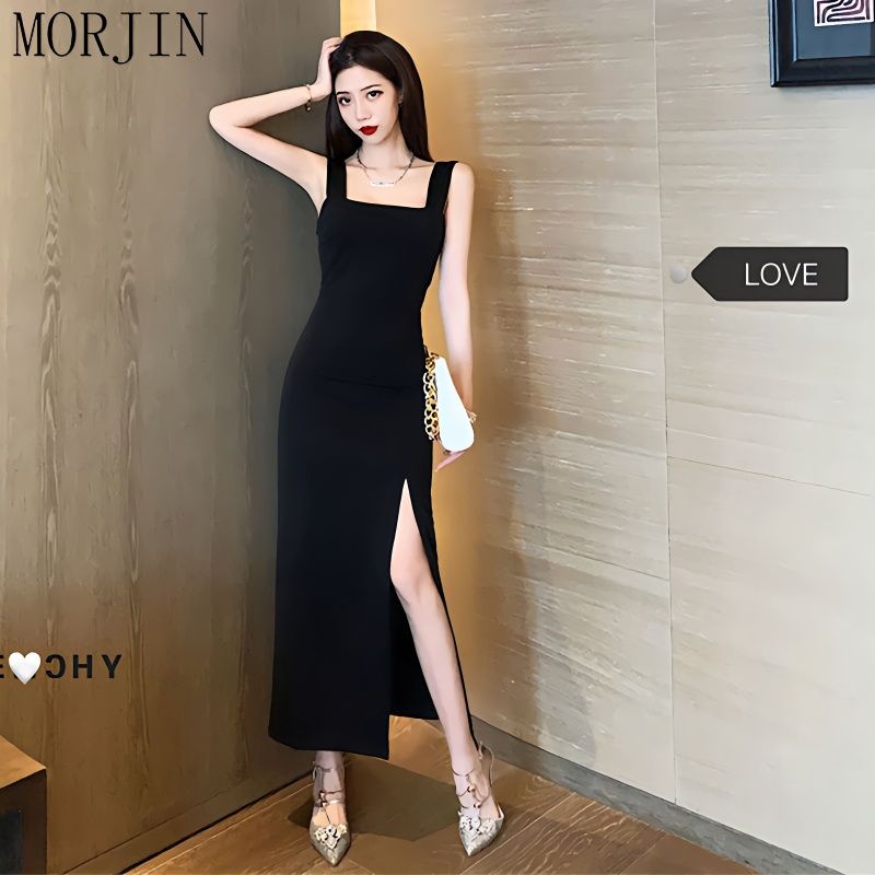 Black suspender dress women's bottoming sexy thin section small black ...