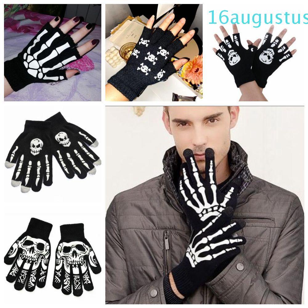 [COD] Warmer Full Finger Gloves Cool Fashion Accessories Halloween Luminous  Mittens Hand Bone Horrible Skull Male Unique Non Slip Half-finger Gloves