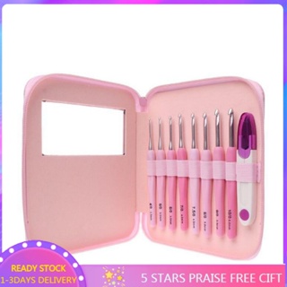 COD]10Pcs Crochet Hook Set with Pink Case 2.5mm-6mm Knitting Needles Sewing Tool  Kit