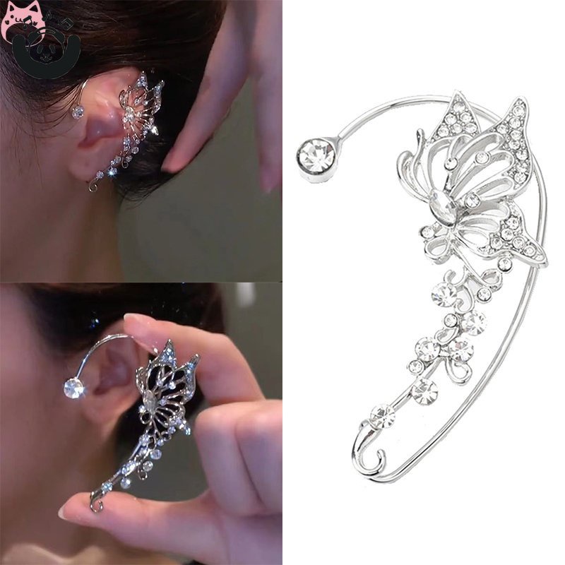 Luxury Zircon Butterfly Elf Earrings Butterfly Wrap Around Ear Earring Fairy No Piercing Ear