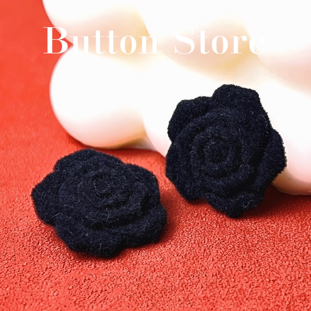 5 Pieces Autumn Winter Clothes Button Flocking Black Rose Flower Button ...
