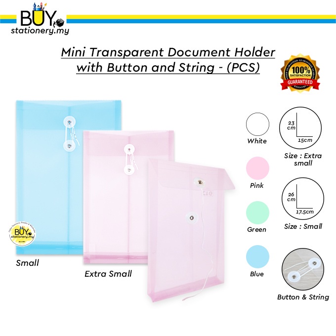 Mini Transparent Document Holder with Button and String – (PCS ...