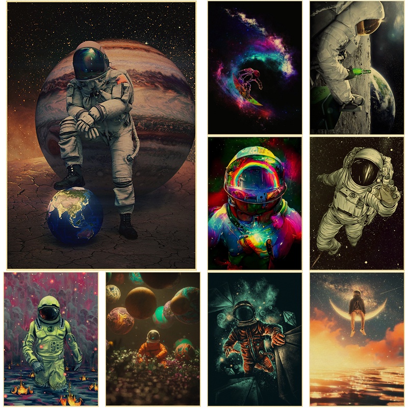 Retro Space Art Astronaut Posters Poster DIY Vintage Home Living Room ...