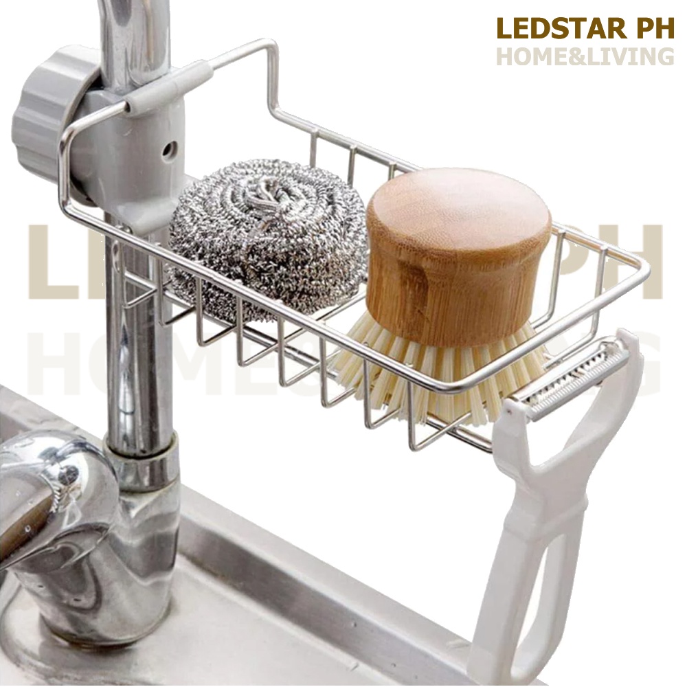 Stainless Steel Kitchen Bathroom Sink Storage Shelves Racks Faucet ...