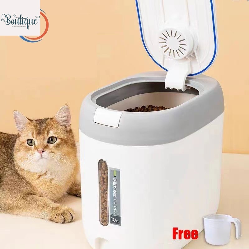 Pet Food Container with Measuring Cup Dog Cat Food Storage Box