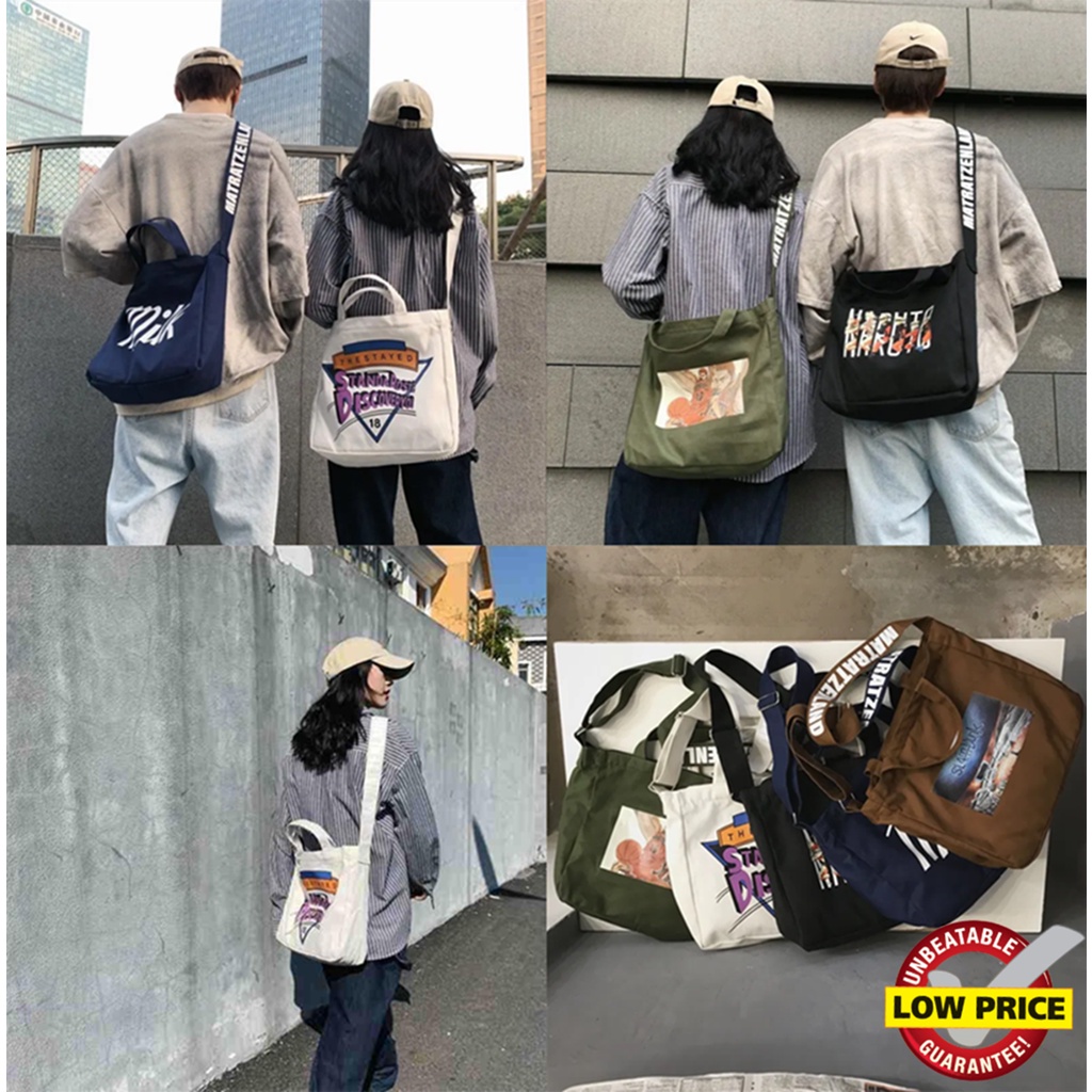[COD & Ready Stock] Canvas Bag Men's and Women's Messenger Bag Korean ...