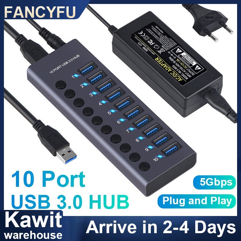 10 Port HUB Splitter Plug And Play USB3.0 Expander Hub Docking Station ...