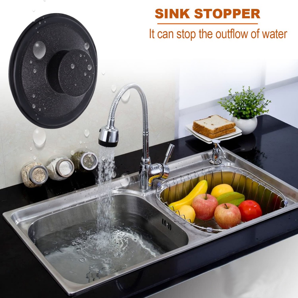 2Pcs Rubber Kitchen Sink Stopper Universal Black Fit For 31/2 Inch