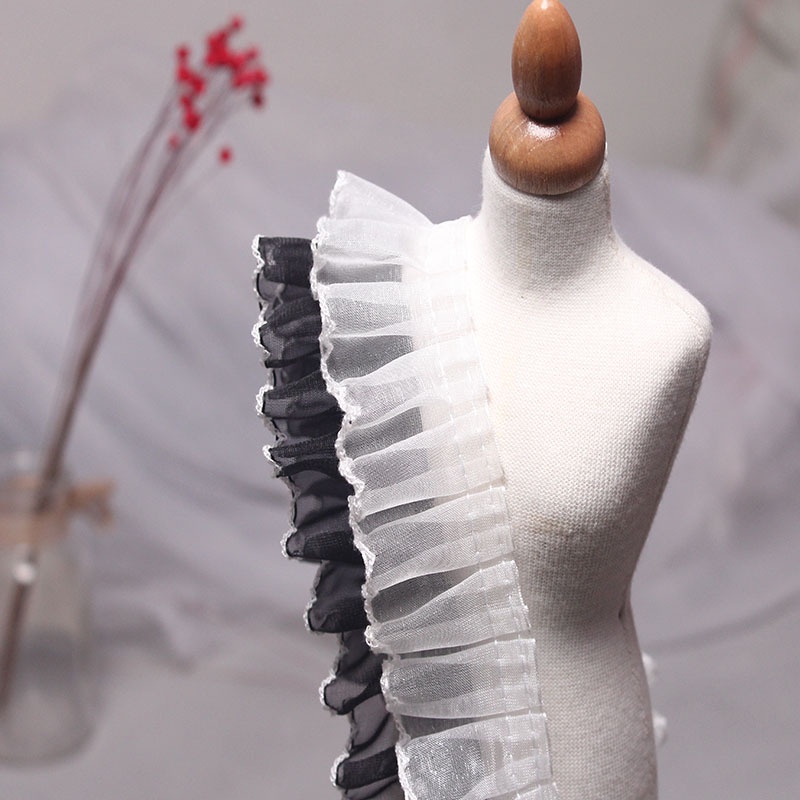 【1m】Black White Ruffles Lace Trim Chiffon Lolita Style Ribbon Apparel ...