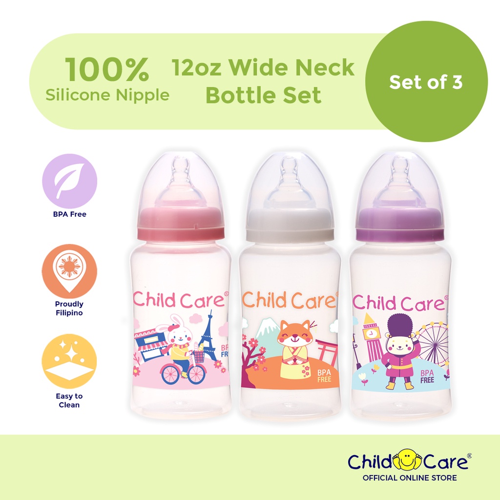 Child Care Set of 12oz Wide-neck Printed Baby Plastic Feeding Bottle for  Baby Boy and Girl